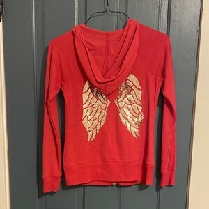Vintage Victoria's Secret Red Hoodie with Gold Angel Wings
